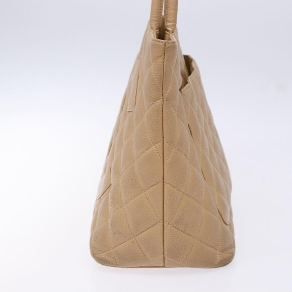 CHANEL Matelasse Reprint Tote Bag Grained Calf Skin Beige Gold CC Auth - Picture 5 of 16